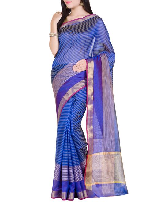 gold border striped woven saree with blouse - 13717602 - Very Small Image - 1