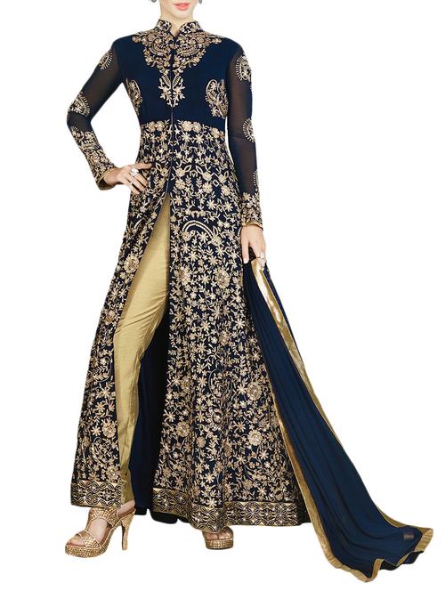 blue georgette unstitched suit - 13718660 - Very Small Image - 1