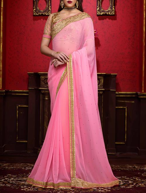 pink bordered saree with blouse - 13719022 - Very Small Image - 1