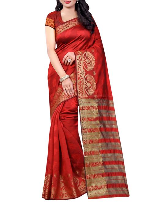 red cotton silk woven saree with blouse - 13720518 - Very Small Image - 1