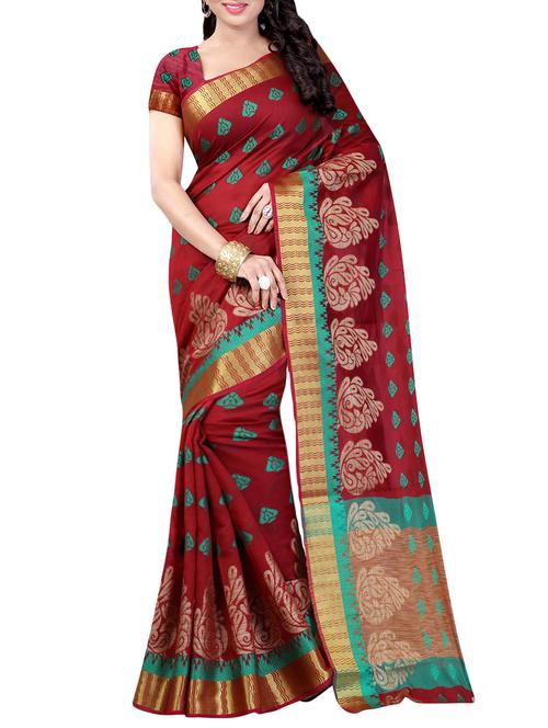 maroon cotton silk woven saree with blouse - 13720522 - Very Small Image - 1