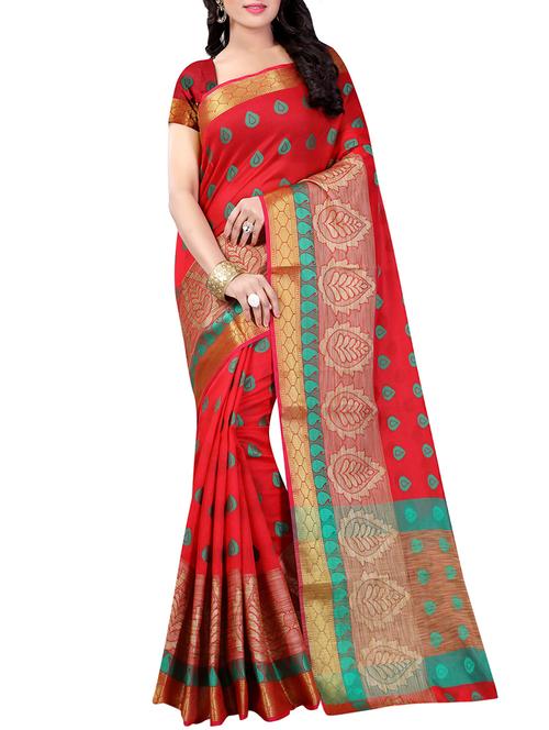 red cotton silk woven saree with blouse - 13720536 - Very Small Image - 1