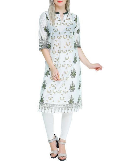 white cotton printed straight kurta - 13720700 - Very Small Image - 1