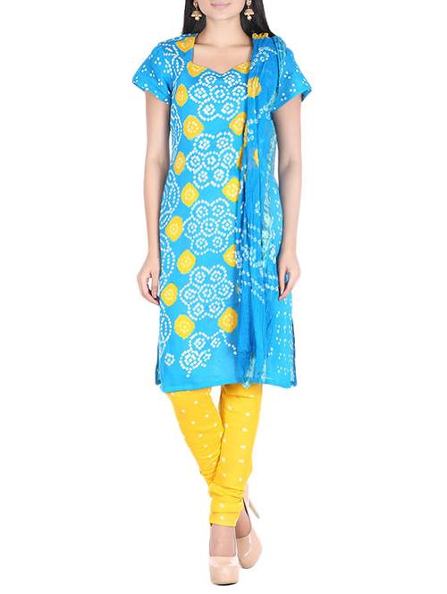 turquoise cotton blend churidaar suits unstitched suit - 13720748 - Very Small Image - 1