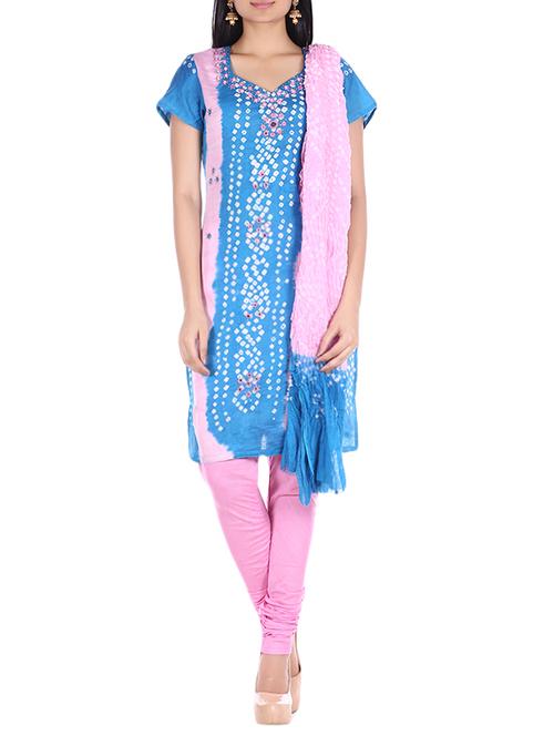 turquoise cotton blend churidaar suits unstitched suit - 13720751 - Very Small Image - 1