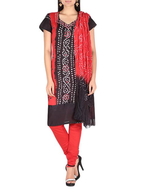 black cotton blend tie & dye churidaar unstitched suit - 13720752 - Very Small Image - 1