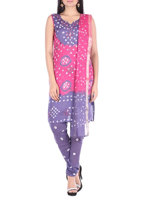 pink & grey cotton blend churidaar suits unstitched suit - 13720762 - Very Small Image - 1