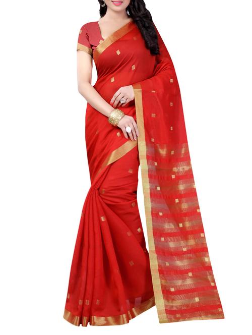 red cotton silk woven saree with blouse - 13720970 - Very Small Image - 1