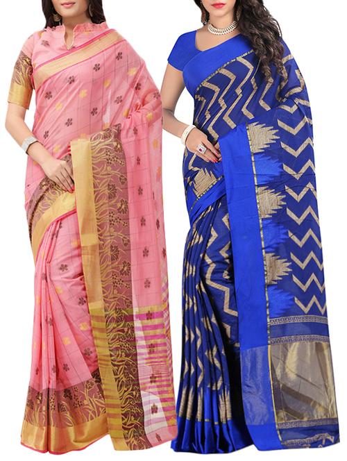 combos (set of 2) multi color woven sarees with blouse - 13721608 - Very Small Image - 1