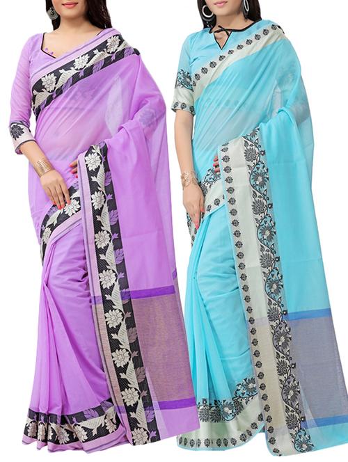 combos (set of 2) multi color bordered sarees with blouse - 13721705 - Very Small Image - 1