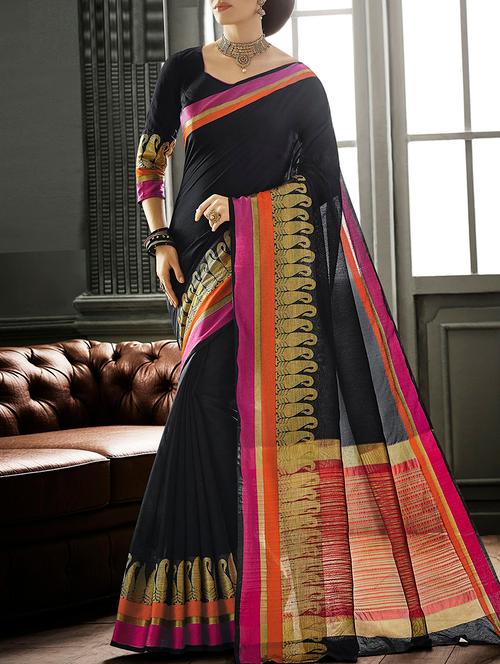 black silk woven saree with blouse - 13723257 - Very Small Image - 1