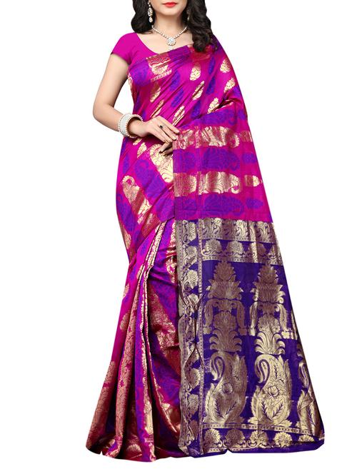 pink silk blend banarasi saree with blouse - 13723499 - Very Small Image - 1