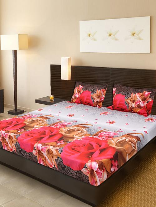 valtellina 3d rose floral double bedsheet with 2 pillow covers - 13724540 - Very Small Image - 1