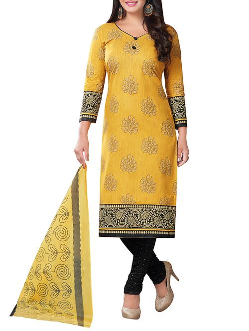yellow cotton churidaar suits unstitched suit - 13725279 - Very Small Image - 1