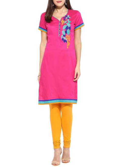 pink cotton straight kurta - 13725999 - Very Small Image - 1