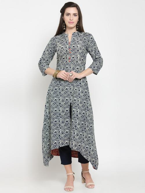 printed asymmetric kurta with pant set - 13728580 - Very Small Image - 1