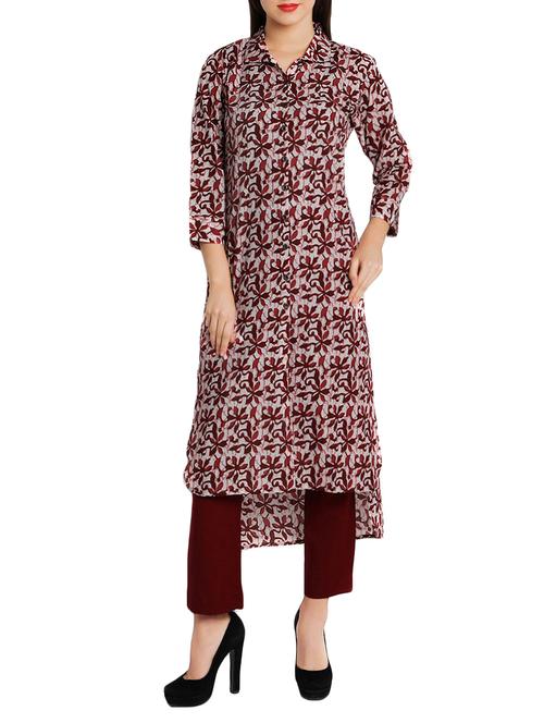 printed high-low kurta with pant set - 13728585 - Very Small Image - 1