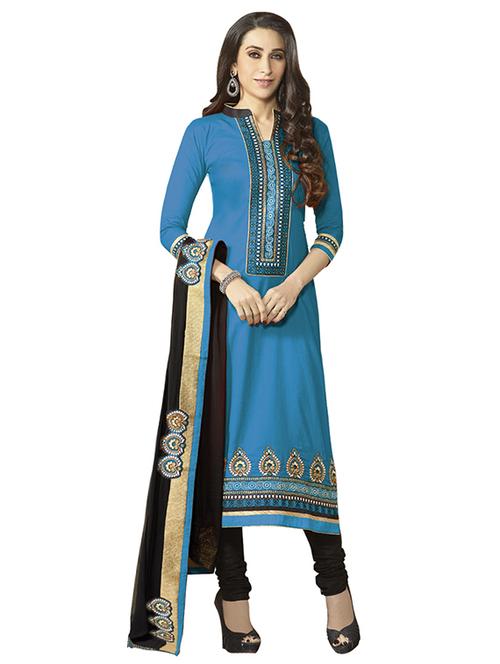 royal blue cotton embroidered churidaar suit dress material - 13728914 - Very Small Image - 1