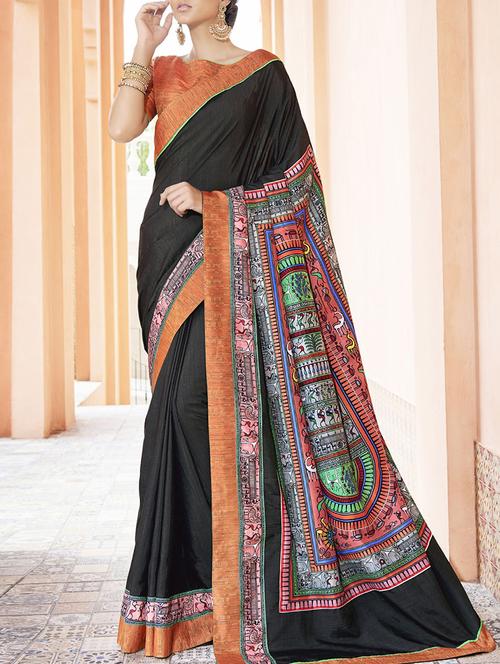 black bordered  saree with blouse - 13729919 - Very Small Image - 1