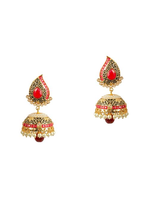 gold metal jhumka earrings - 13730051 - Very Small Image - 1