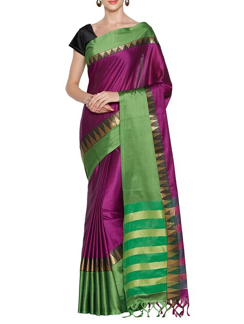 purple cotton silk handloom saree with blouse - 13730272 - Very Small Image - 1