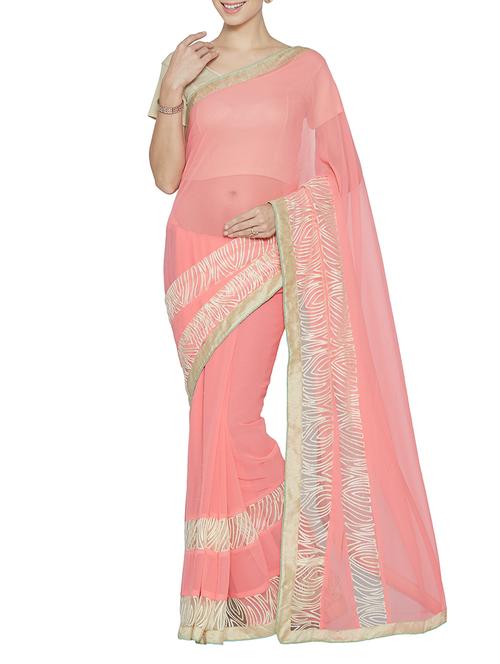 pink chiffon bordered saree with blouse - 13730281 - Very Small Image - 1
