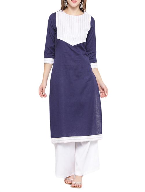 blue linen sequined straight kurta - 13731067 - Very Small Image - 1