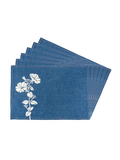 blue cotton denim set of 6 placemats for dining table - 13734231 - Very Small Image - 1