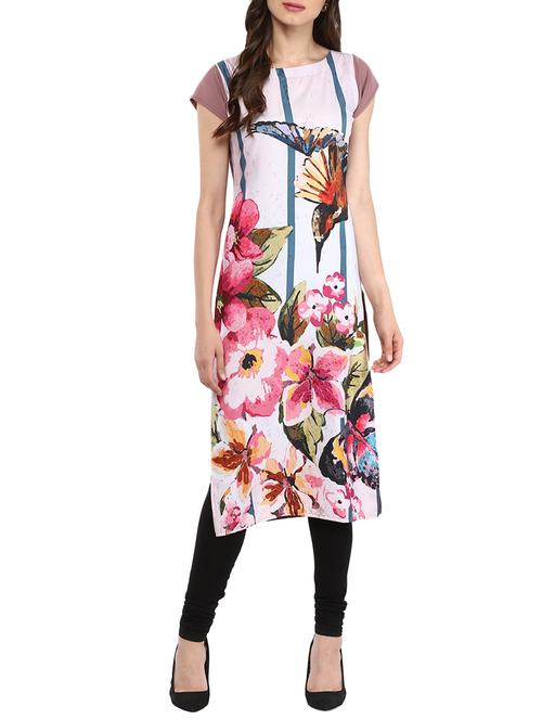 white crepe printed straight kurta - 13736169 - Very Small Image - 1
