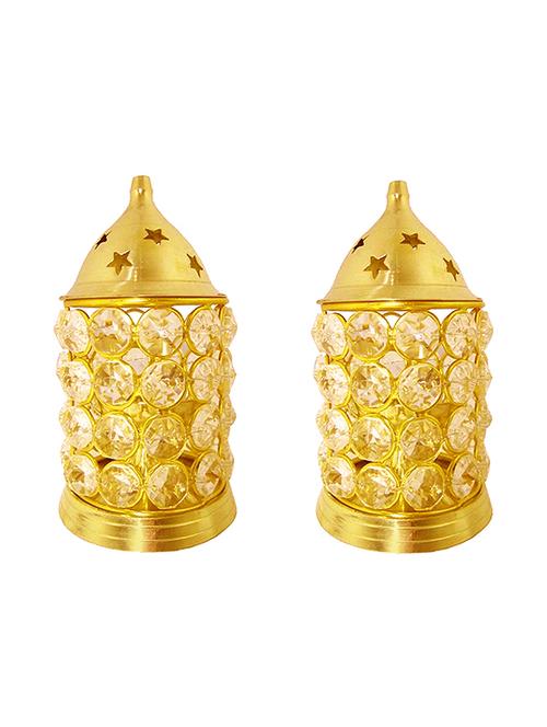 decorate india brass crystal set of 2 akhand diya - 13736918 - Very Small Image - 1