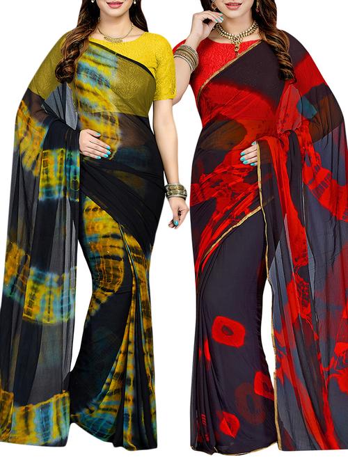 multi colored faux georgette printed combos (set of 2) sarees with blouse - 13738611 - Very Small Image - 1