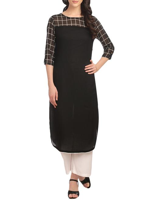 black rayon solid straight kurta - 13738935 - Very Small Image - 1