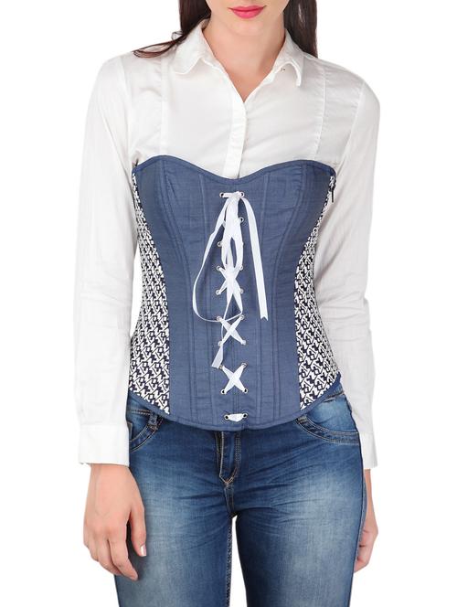 lace up over-bust denim corset top - 13739302 - Very Small Image - 1