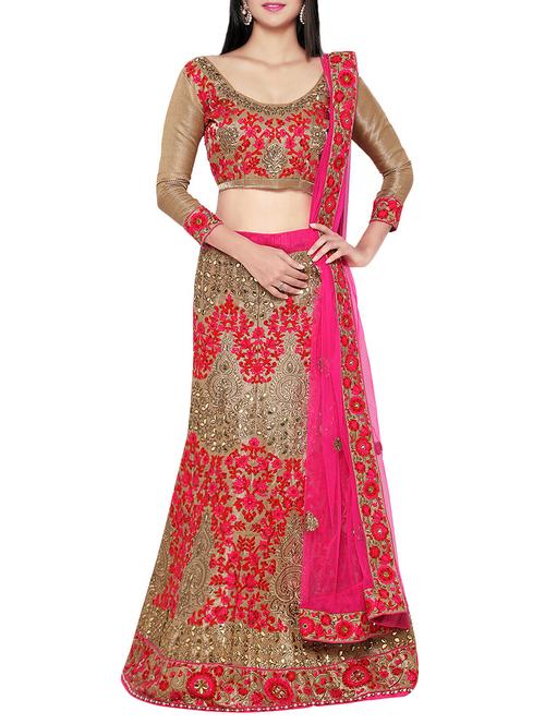beige embroidered panelled lehenga - 13739726 - Very Small Image - 1