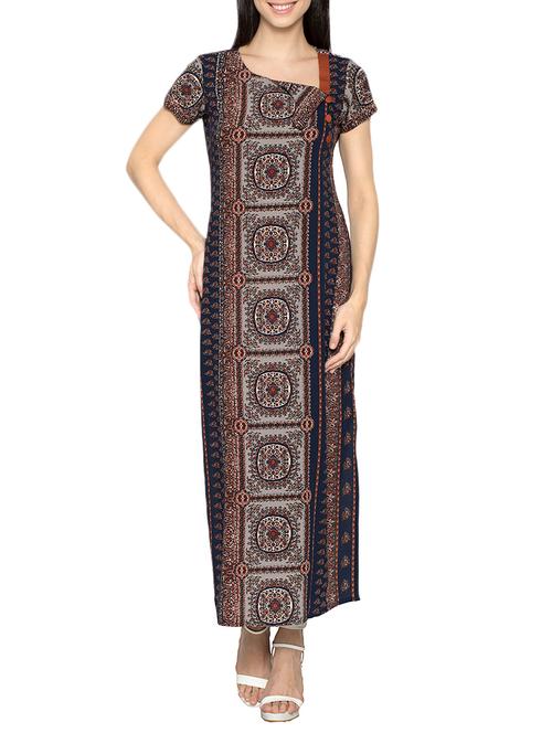 multi colored crepe printed long kurta - 13739770 - Very Small Image - 1