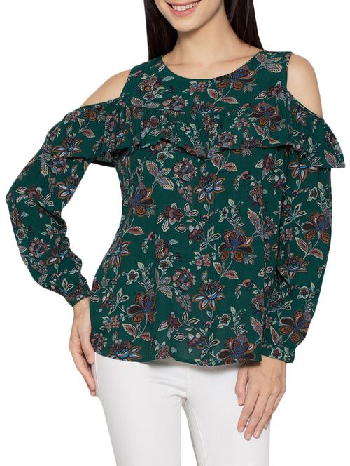 dark green rayon ruffle top - 13739799 - Very Small Image - 1