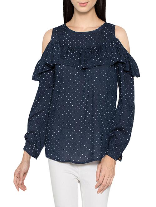navy blue rayon ruffle top - 13739800 - Very Small Image - 1