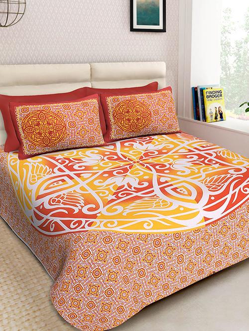 multicolored cotton printed double bedsheet with two pillow covers - 13739920 - Very Small Image - 1