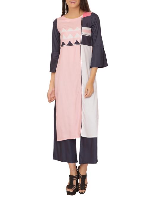 pink rayon printed straight kurta - 13740080 - Very Small Image - 1