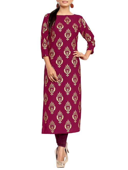 pink crepe printed straight kurta - 13740275 - Very Small Image - 1