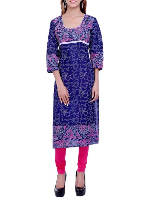 blue cotton printed straight kurta - 13741071 - Very Small Image - 1