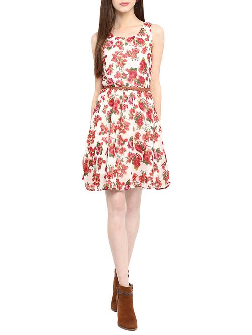 round neck floral belted dress  - 13741112 - Very Small Image - 1