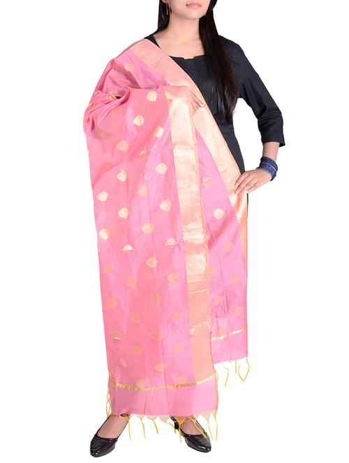 pink cotton blend banarasi dupatta with zari weaving - 13742359 - Very Small Image - 1