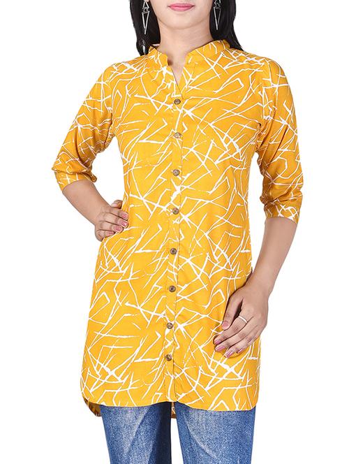yellow viscose straight kurti - 13742622 - Very Small Image - 1