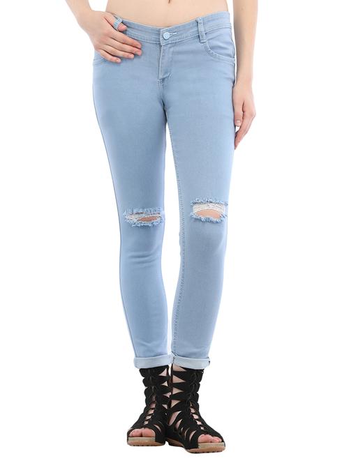 light blue knee slit denim jean - 13744422 - Very Small Image - 1