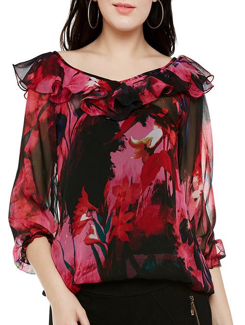 pink printed georgette top - 13744551 - Very Small Image - 1