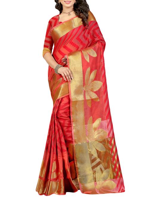 orange cotton woven saree with blouse - 13745816 - Very Small Image - 1
