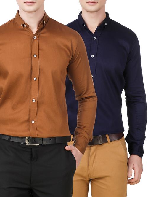 casual solid copper and navy shirts combo - 13746056 - Very Small Image - 1