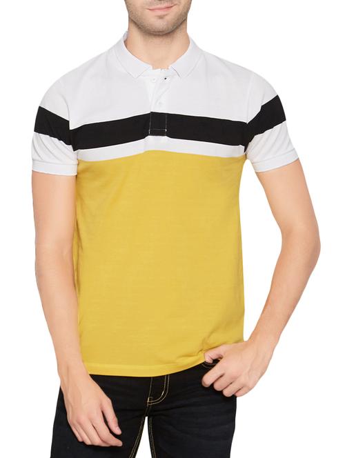 yellow cotton color block t-shirt - 13747805 - Very Small Image - 1
