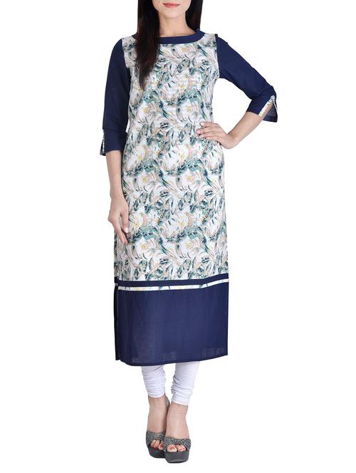 white printed cotton straight kurta - 13750274 - Very Small Image - 1